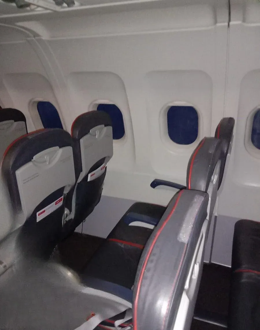 Кресла эконом-класса A319 «Уральских авиалиний» вблизи, столики в спинках