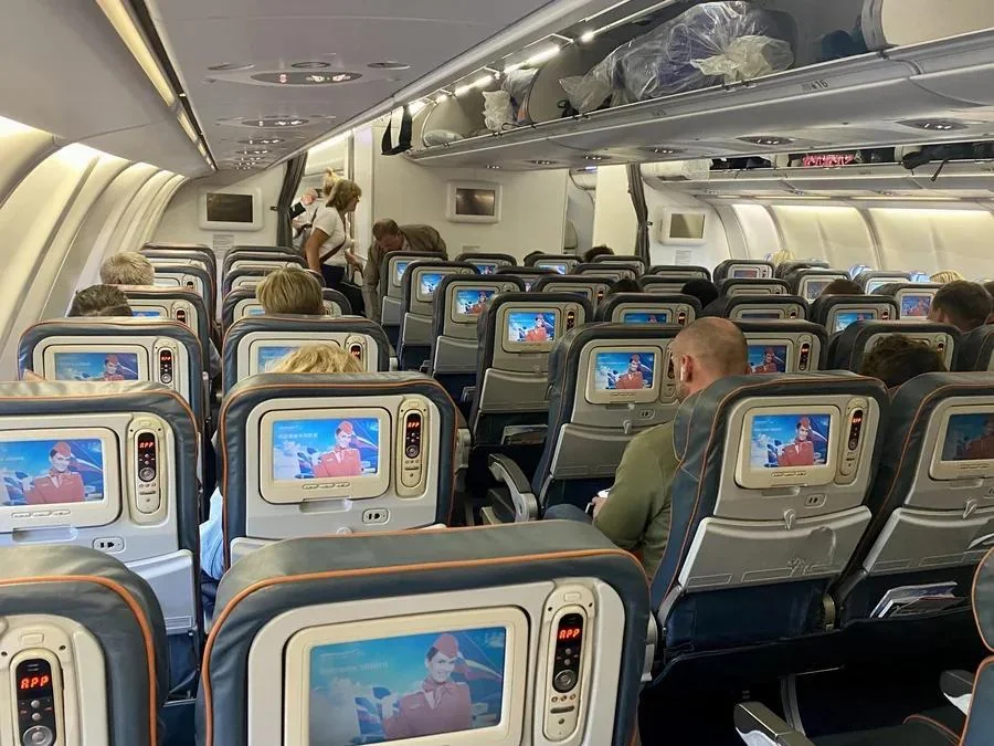 Эконом Airbus A330-300 Аэрофлот в полёте: экраны в спинках кресел