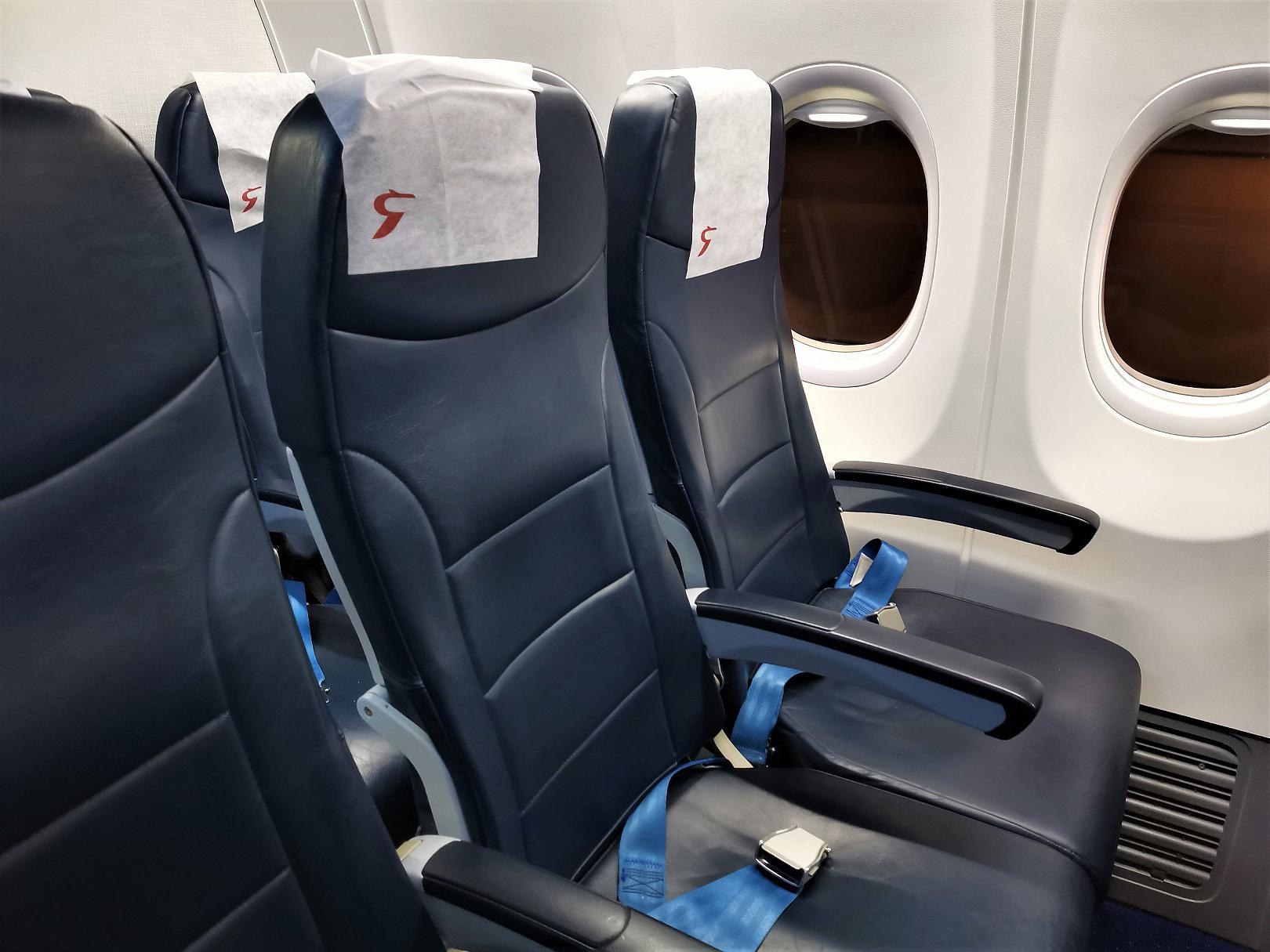 Кресла эконом-класса Boeing 737-800 «Россия» у окна с логотипом «R»