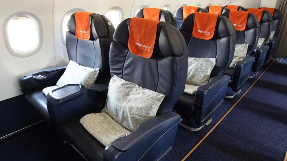 Бизнес-класс Boeing 737-800 Аэрофлот: кожаные кресла 2-2 с подушками