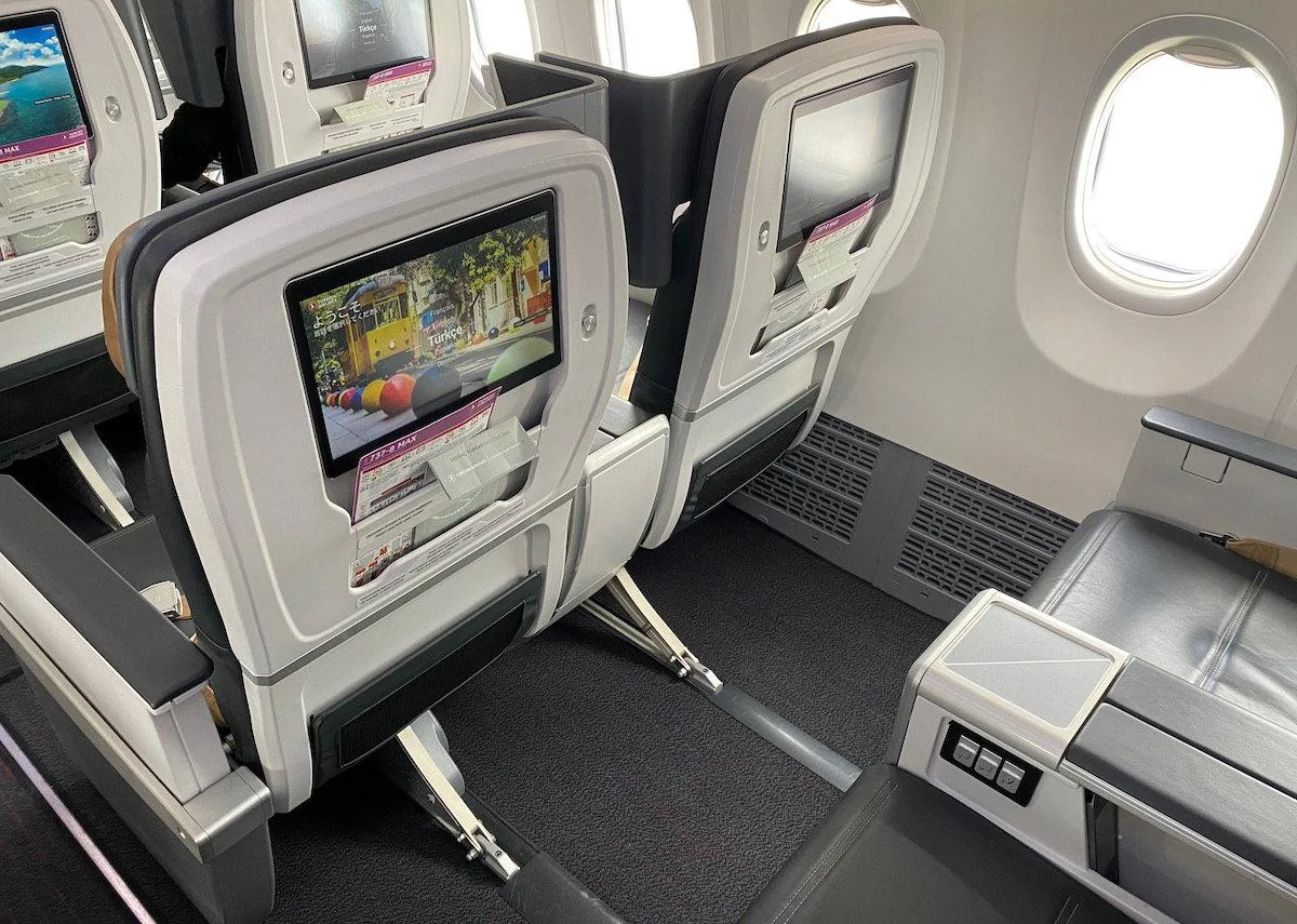 Экран и подлокотник с пультом в бизнес-классе Boeing 737 MAX 8